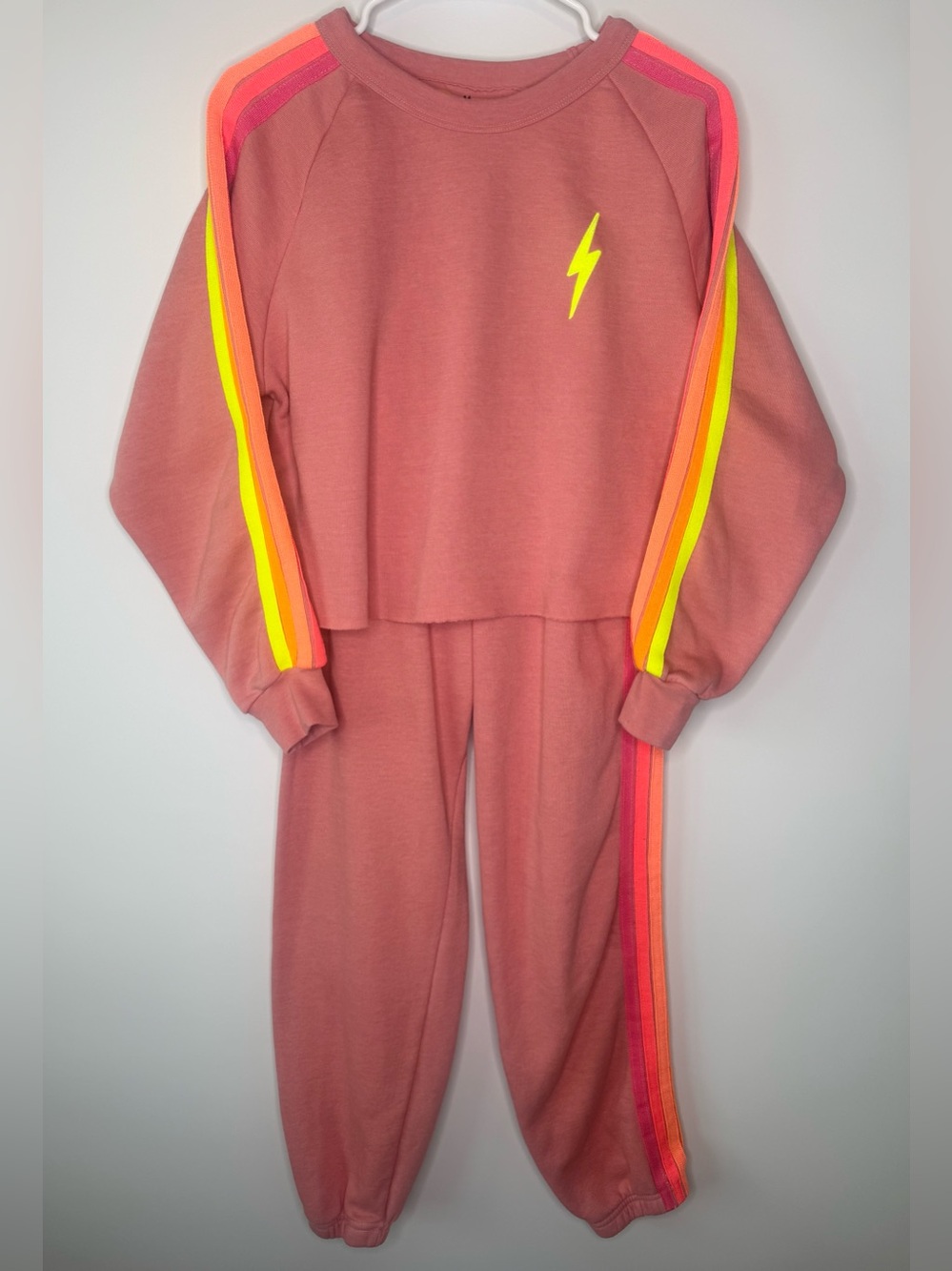 Aviator Nation Bolt Embroidery Classic Cropped Crew and 5 Stripe Sweatpants Set